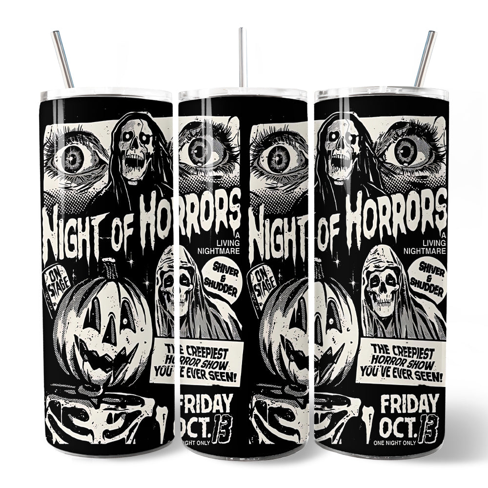 Night of Horrors Retro Halloween 20oz Personalized Tumbler With Lid and Stainless Steel Straw