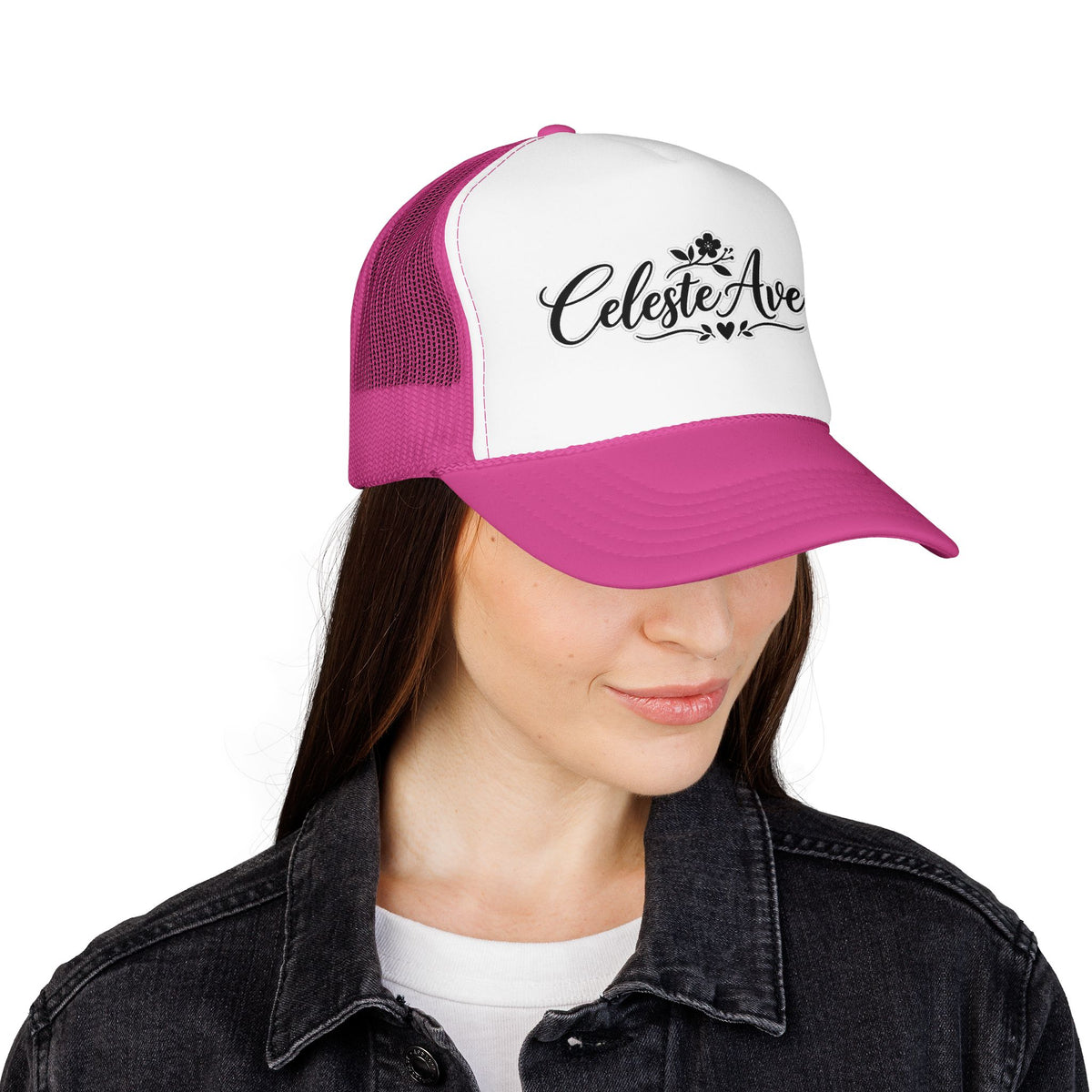 Celeste Ave Co. Foam Trucker Hat – Vintage Script Logo Mesh Cap