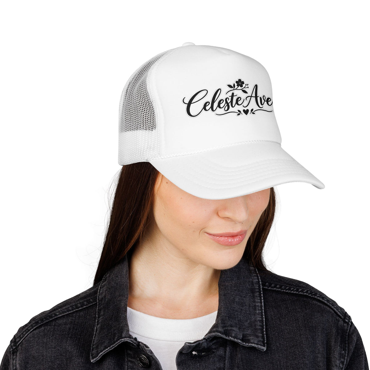 Celeste Ave Co. Foam Trucker Hat – Vintage Script Logo Mesh Cap