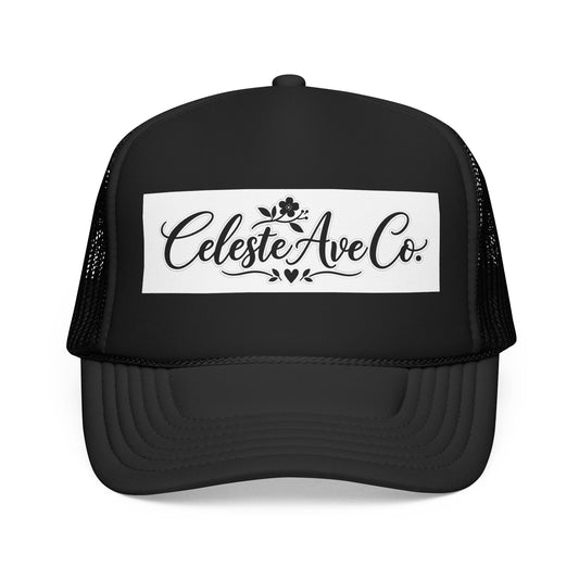 Celeste Ave Co. Foam Trucker Hat – Vintage Script Logo Mesh Cap