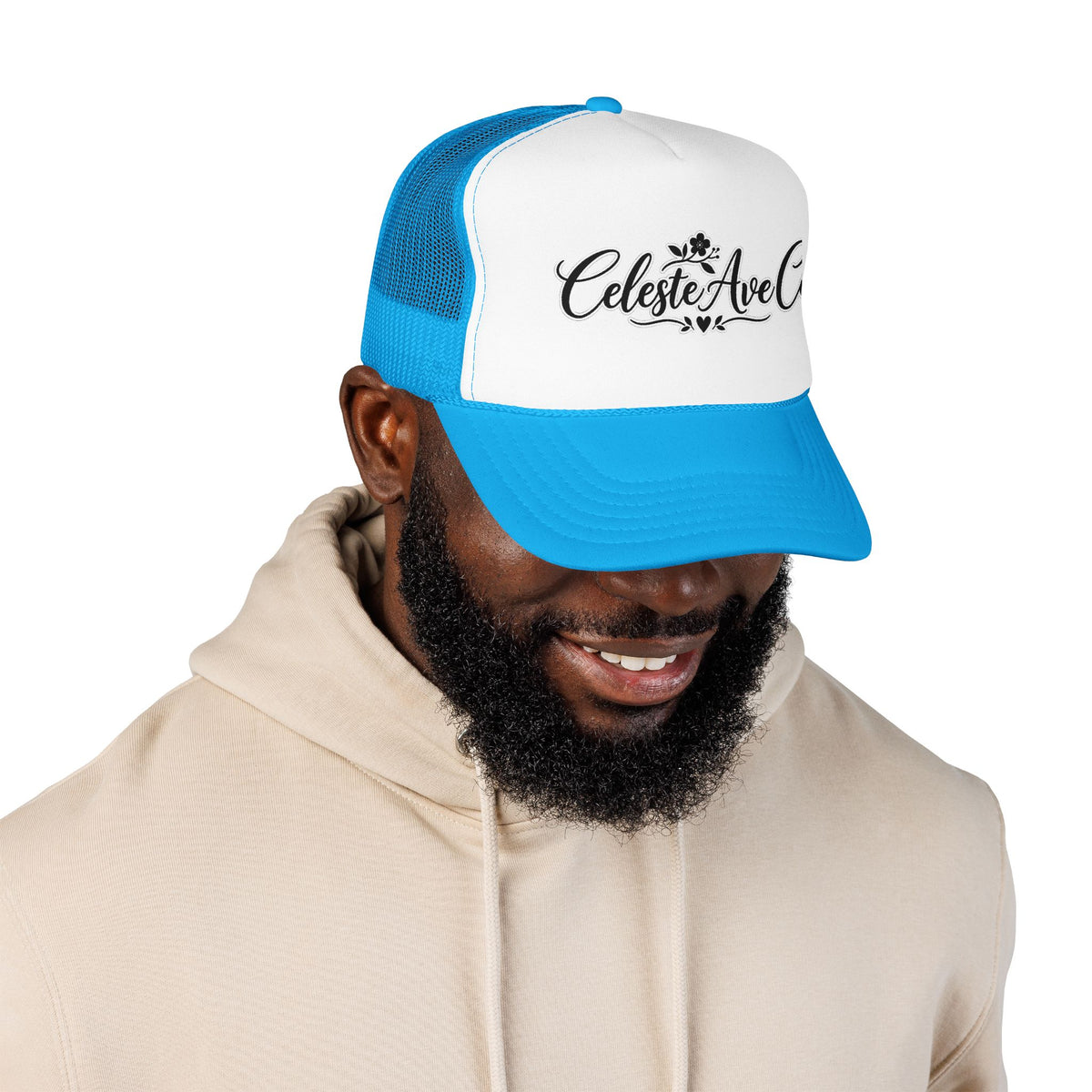 Celeste Ave Co. Foam Trucker Hat – Vintage Script Logo Mesh Cap