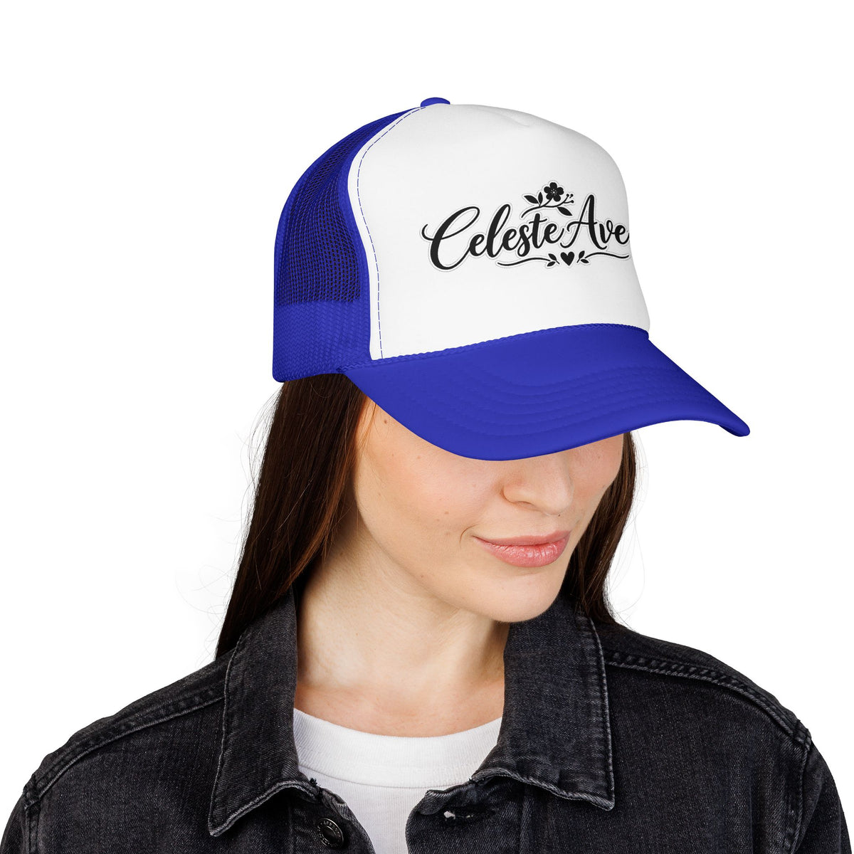 Celeste Ave Co. Foam Trucker Hat – Vintage Script Logo Mesh Cap