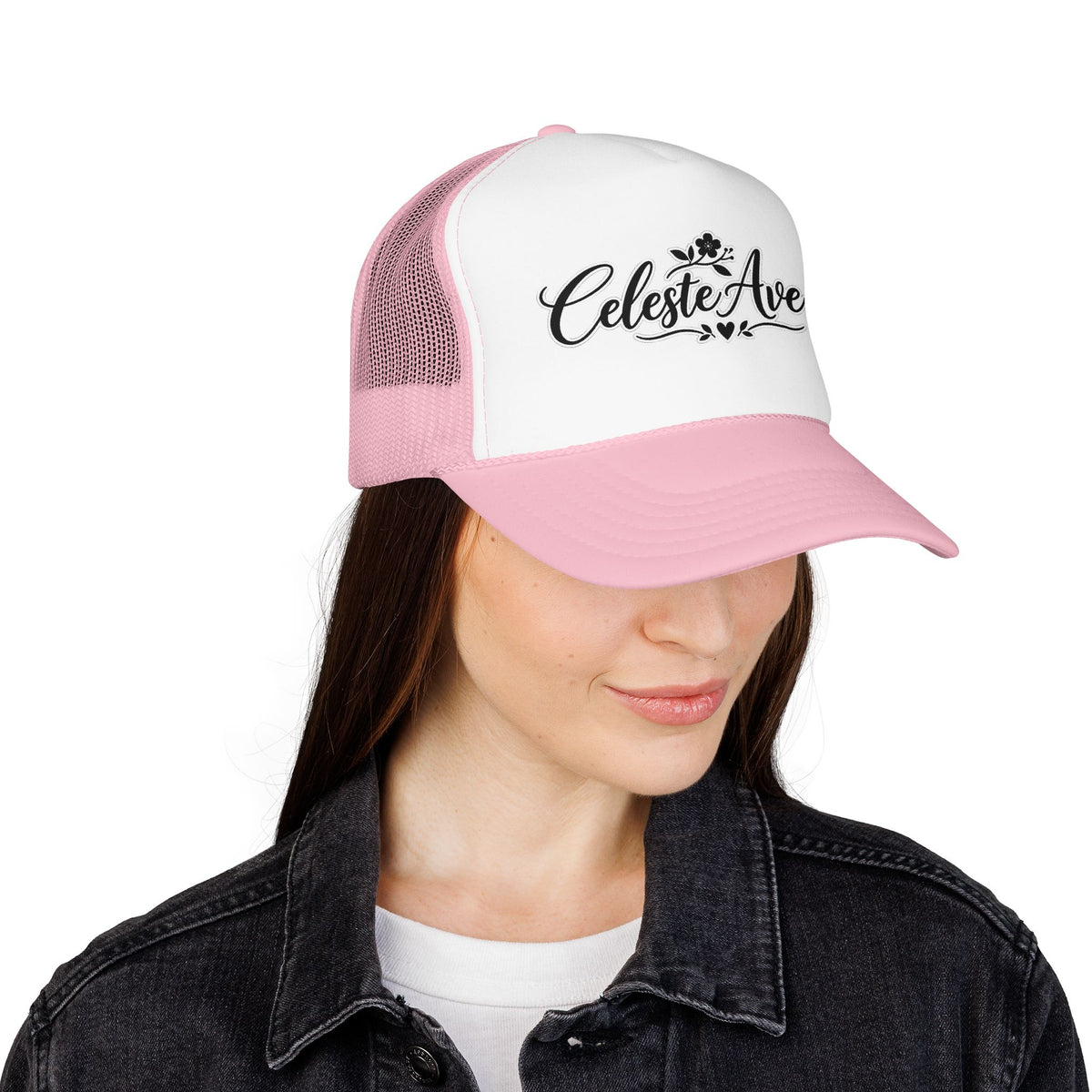 Celeste Ave Co. Foam Trucker Hat – Vintage Script Logo Mesh Cap