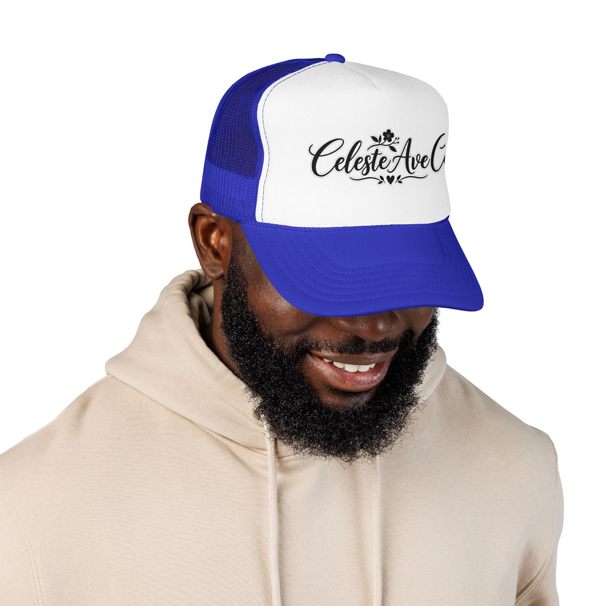 Celeste Ave Co. Foam Trucker Hat – Vintage Script Logo Mesh Cap