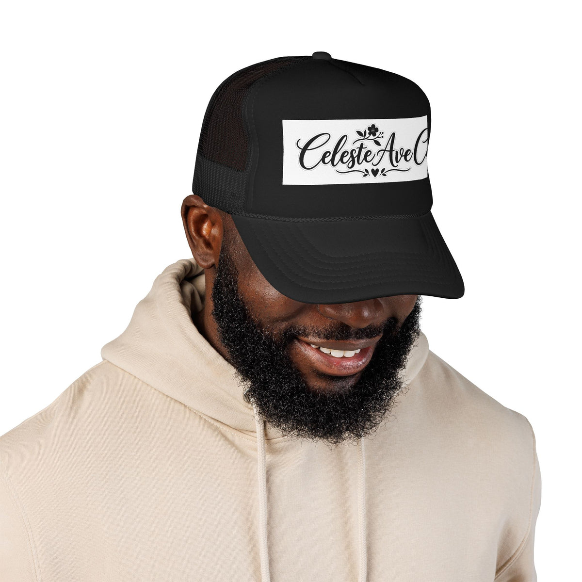 Celeste Ave Co. Foam Trucker Hat – Vintage Script Logo Mesh Cap