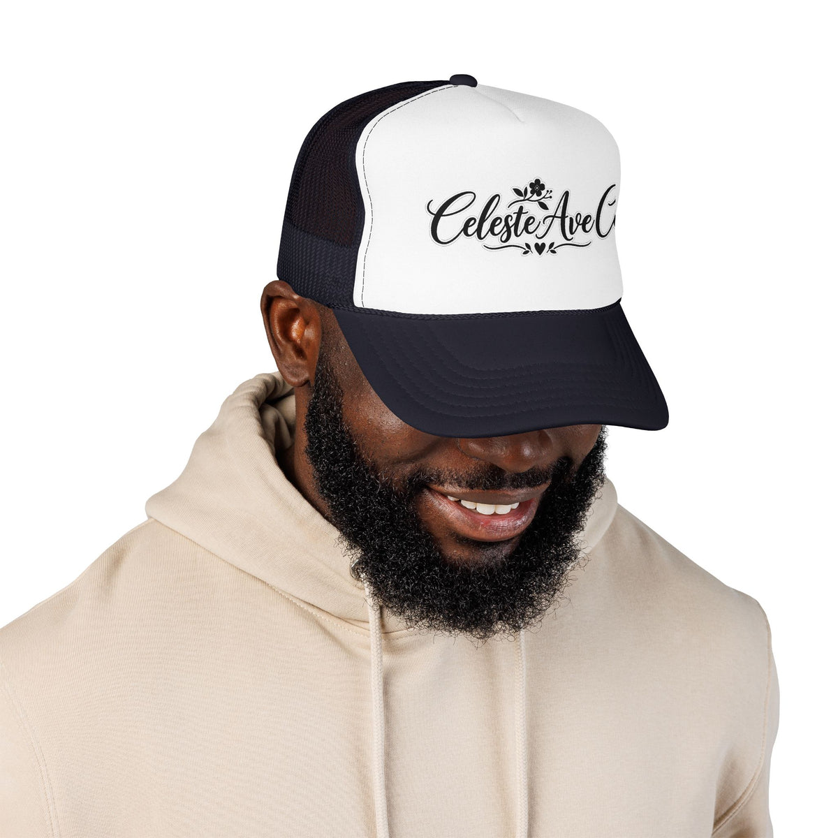 Celeste Ave Co. Foam Trucker Hat – Vintage Script Logo Mesh Cap