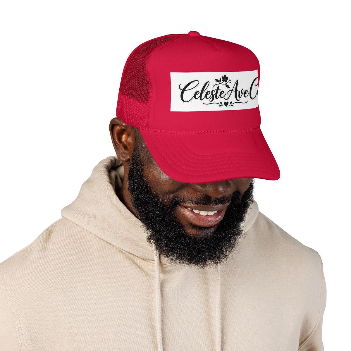 Celeste Ave Co. Foam Trucker Hat – Vintage Script Logo Mesh Cap