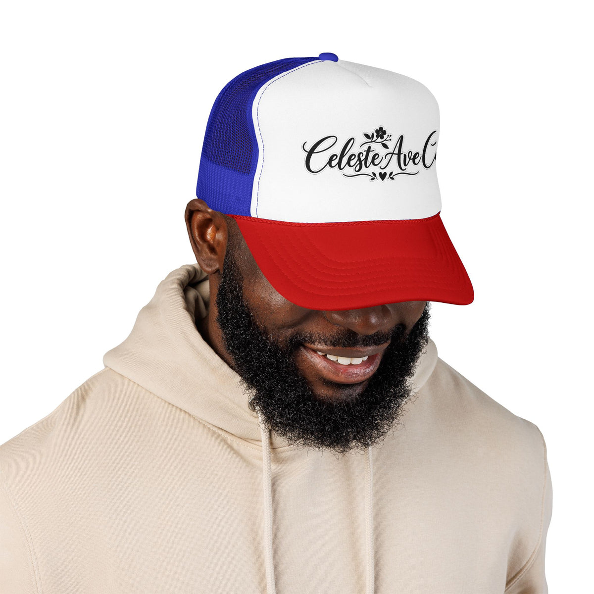 Celeste Ave Co. Foam Trucker Hat – Vintage Script Logo Mesh Cap
