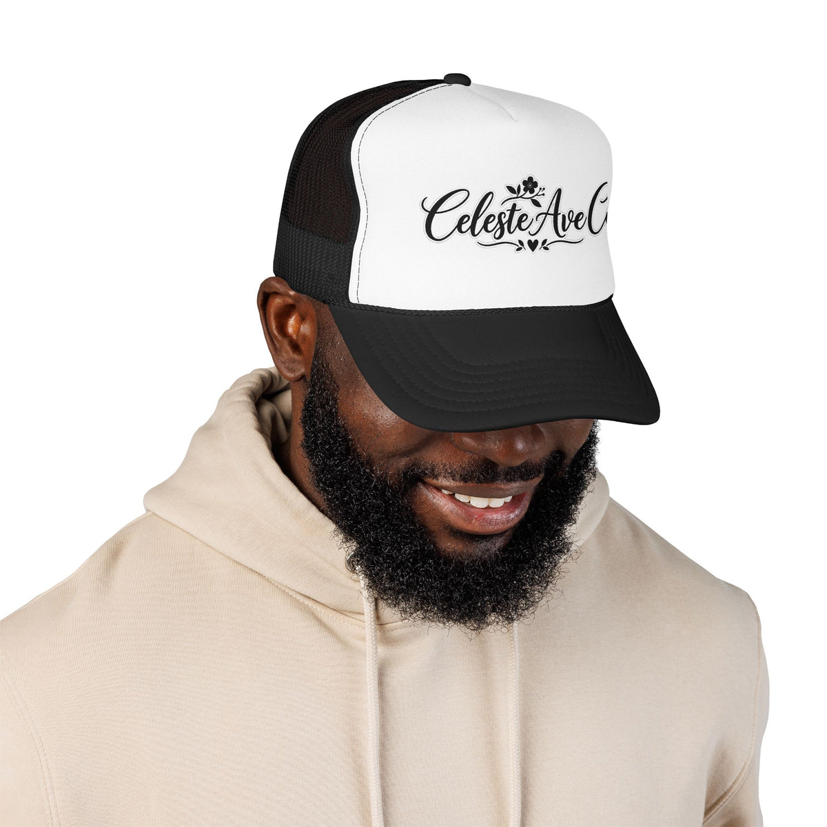 Celeste Ave Co. Foam Trucker Hat – Vintage Script Logo Mesh Cap