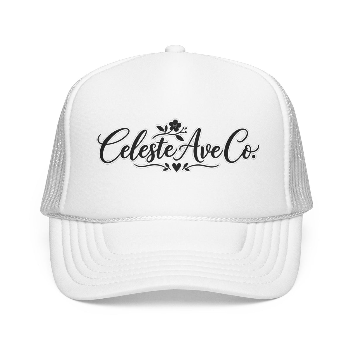 Celeste Ave Co. Foam Trucker Hat – Vintage Script Logo Mesh Cap