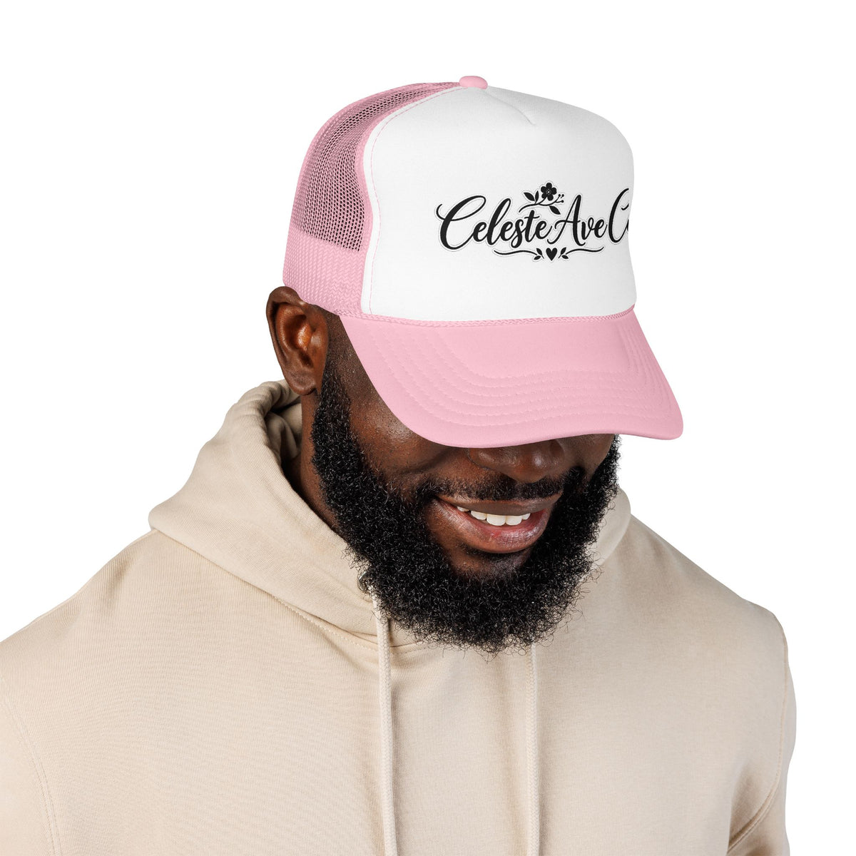 Celeste Ave Co. Foam Trucker Hat – Vintage Script Logo Mesh Cap