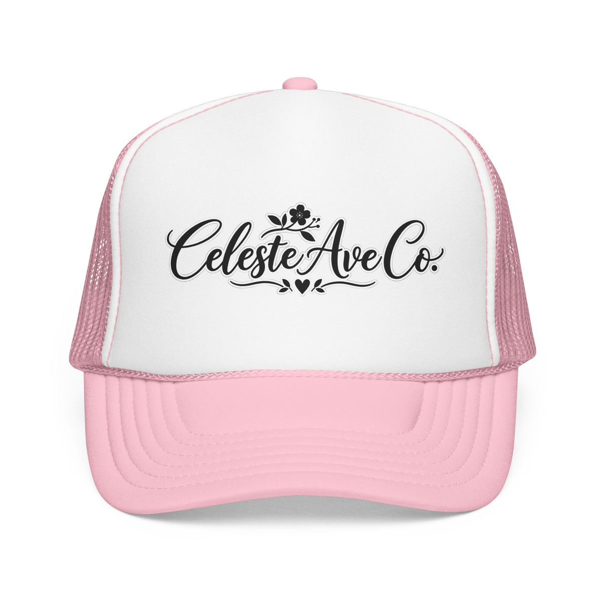Celeste Ave Co. Foam Trucker Hat – Vintage Script Logo Mesh Cap