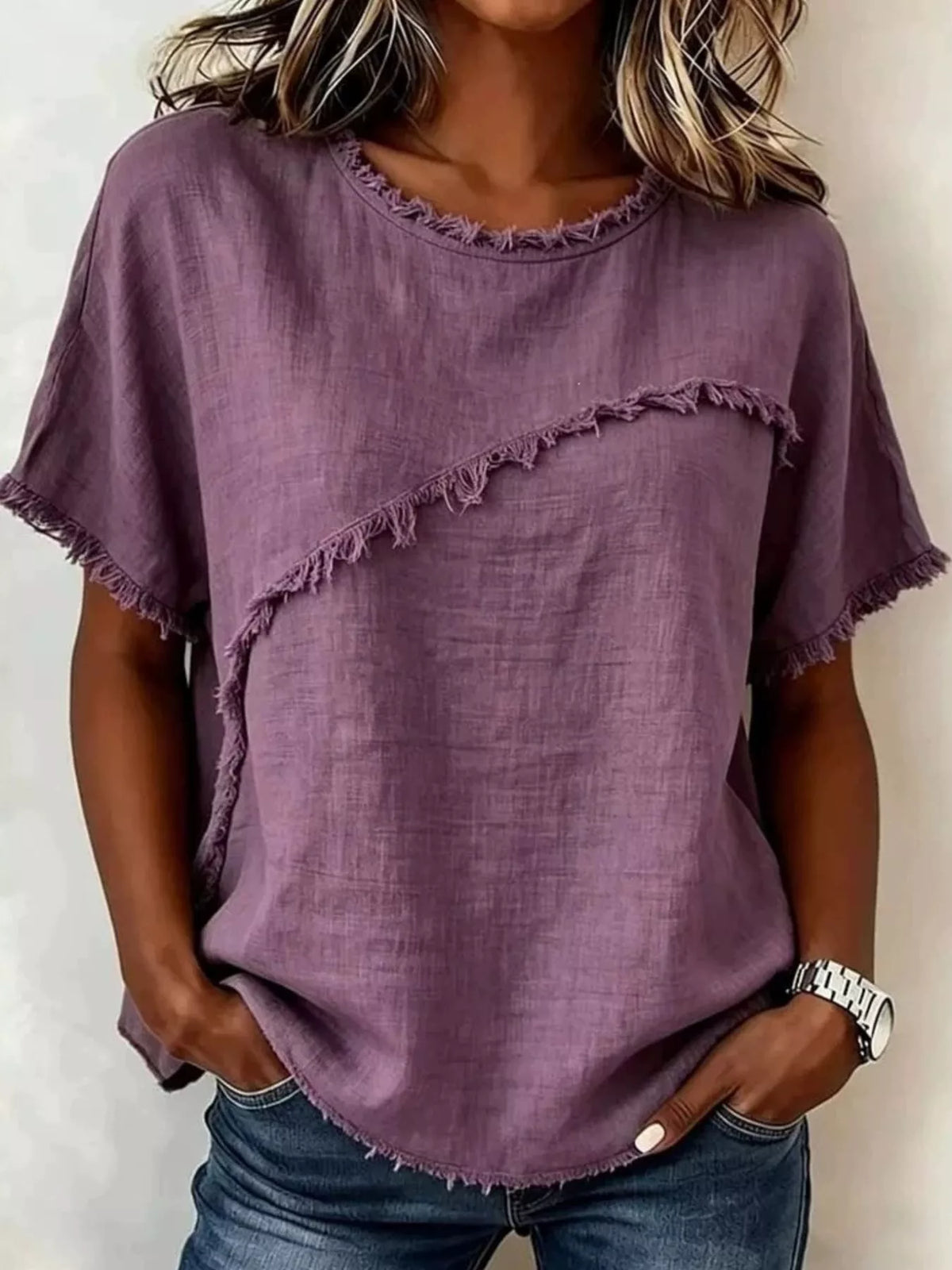 Frayed Hem Short Sleeve Top