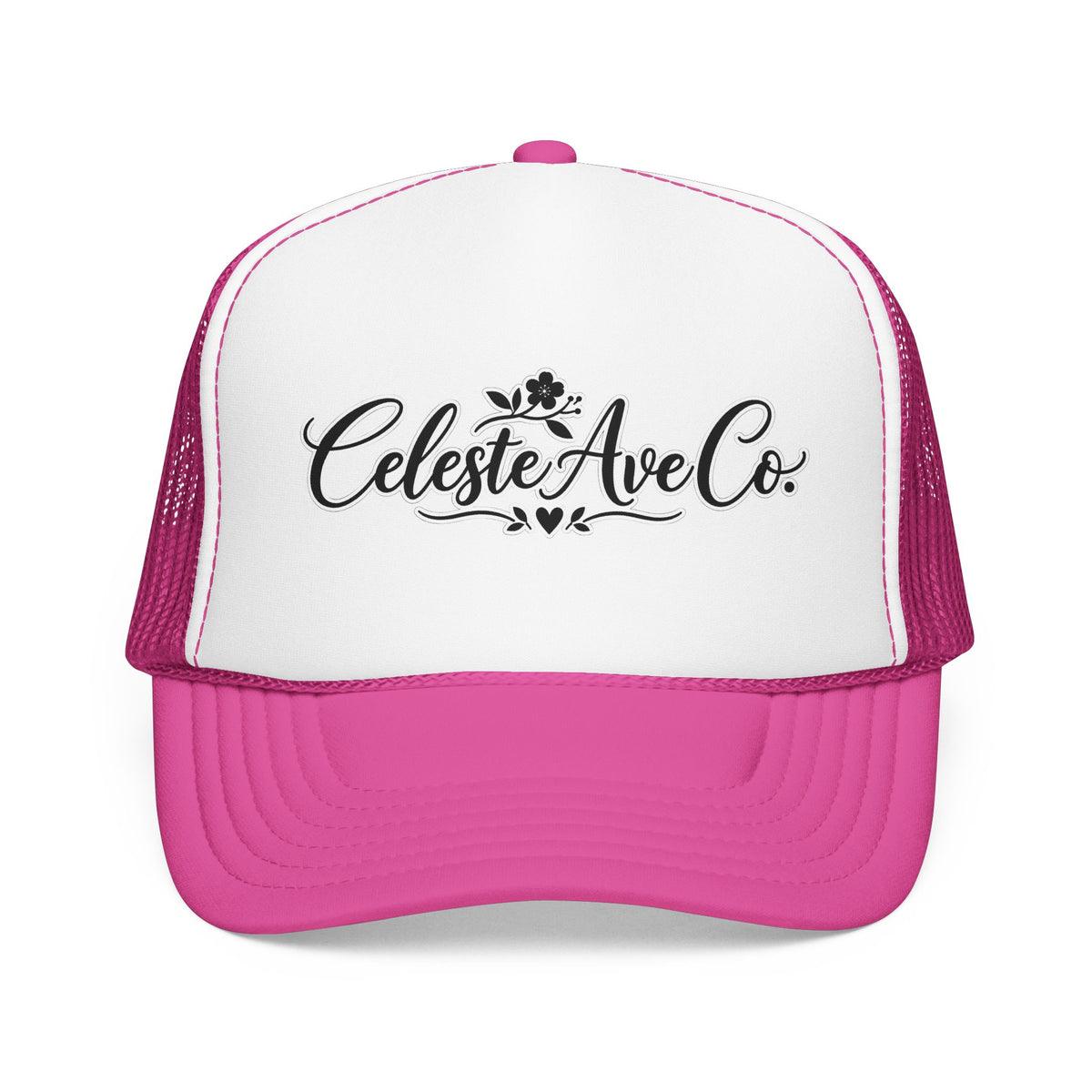 Celeste Ave Co. Foam Trucker Hat – Vintage Script Logo Mesh Cap