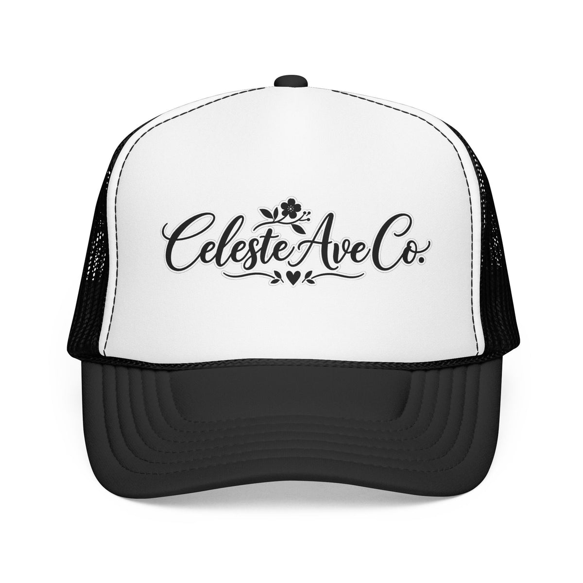 Celeste Ave Co. Foam Trucker Hat – Vintage Script Logo Mesh Cap