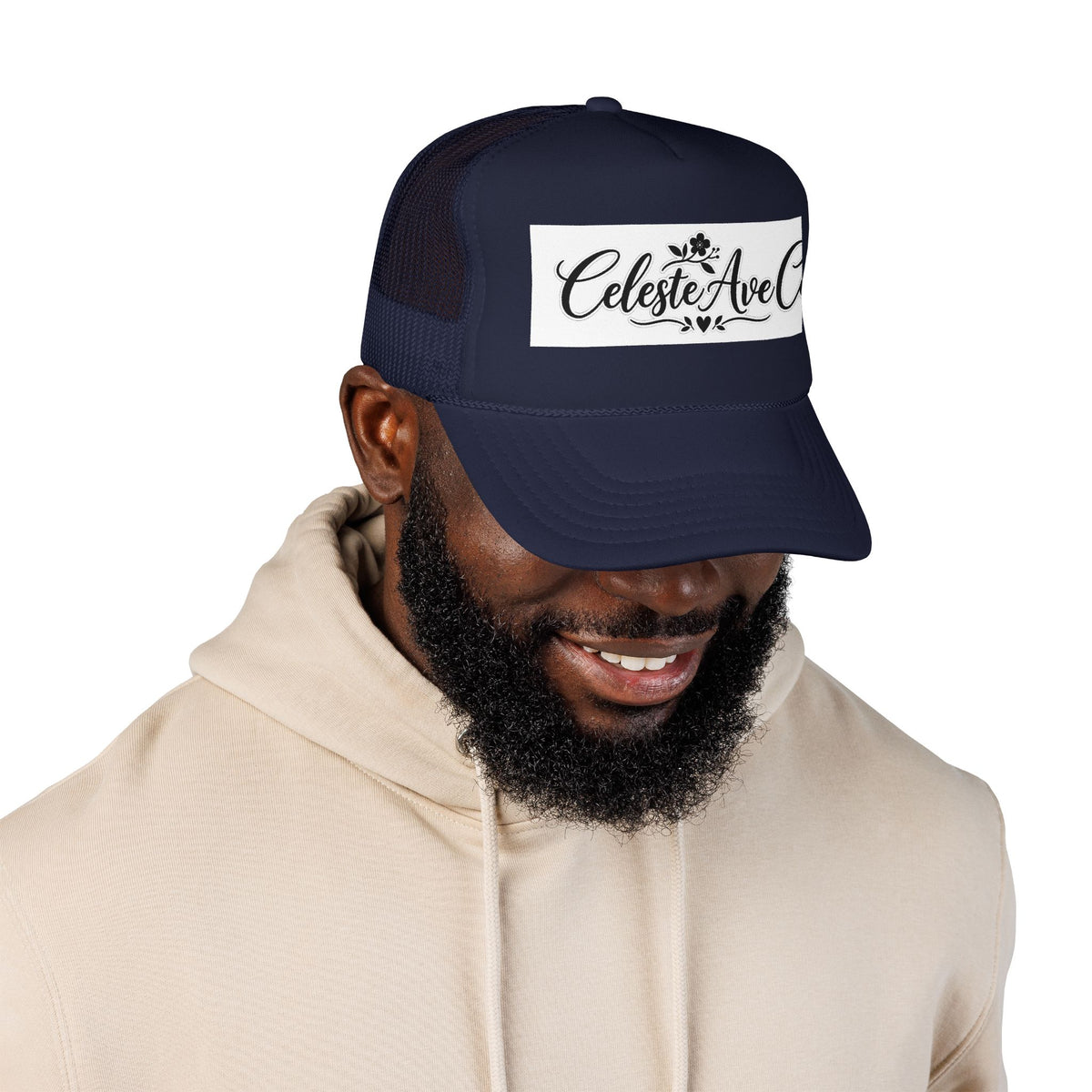 Celeste Ave Co. Foam Trucker Hat – Vintage Script Logo Mesh Cap