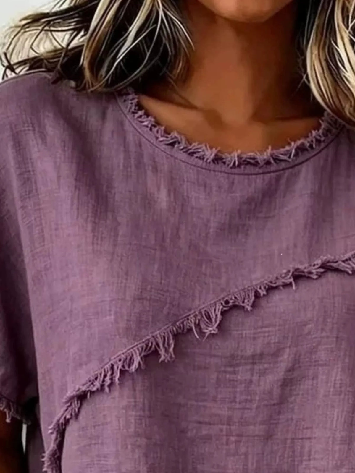 Frayed Hem Short Sleeve Top