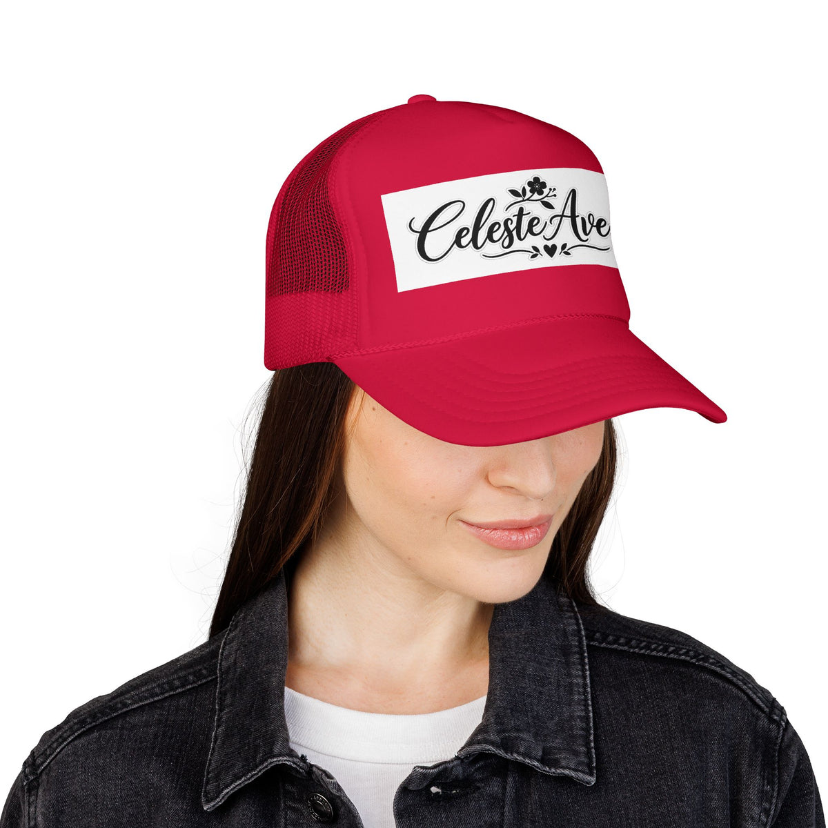 Celeste Ave Co. Foam Trucker Hat – Vintage Script Logo Mesh Cap