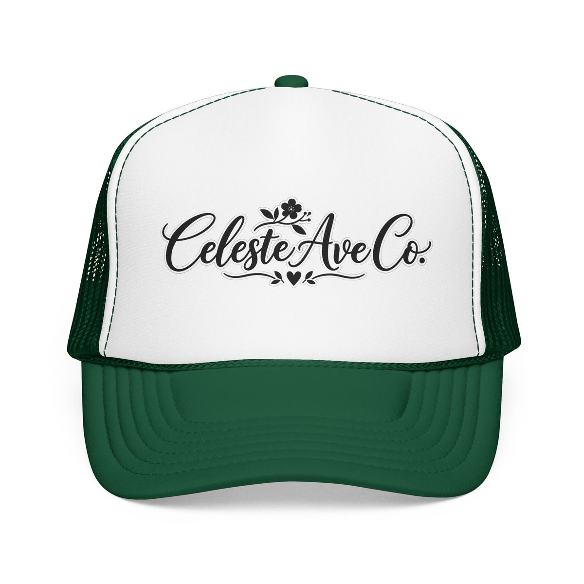 Celeste Ave Co. Foam Trucker Hat – Vintage Script Logo Mesh Cap