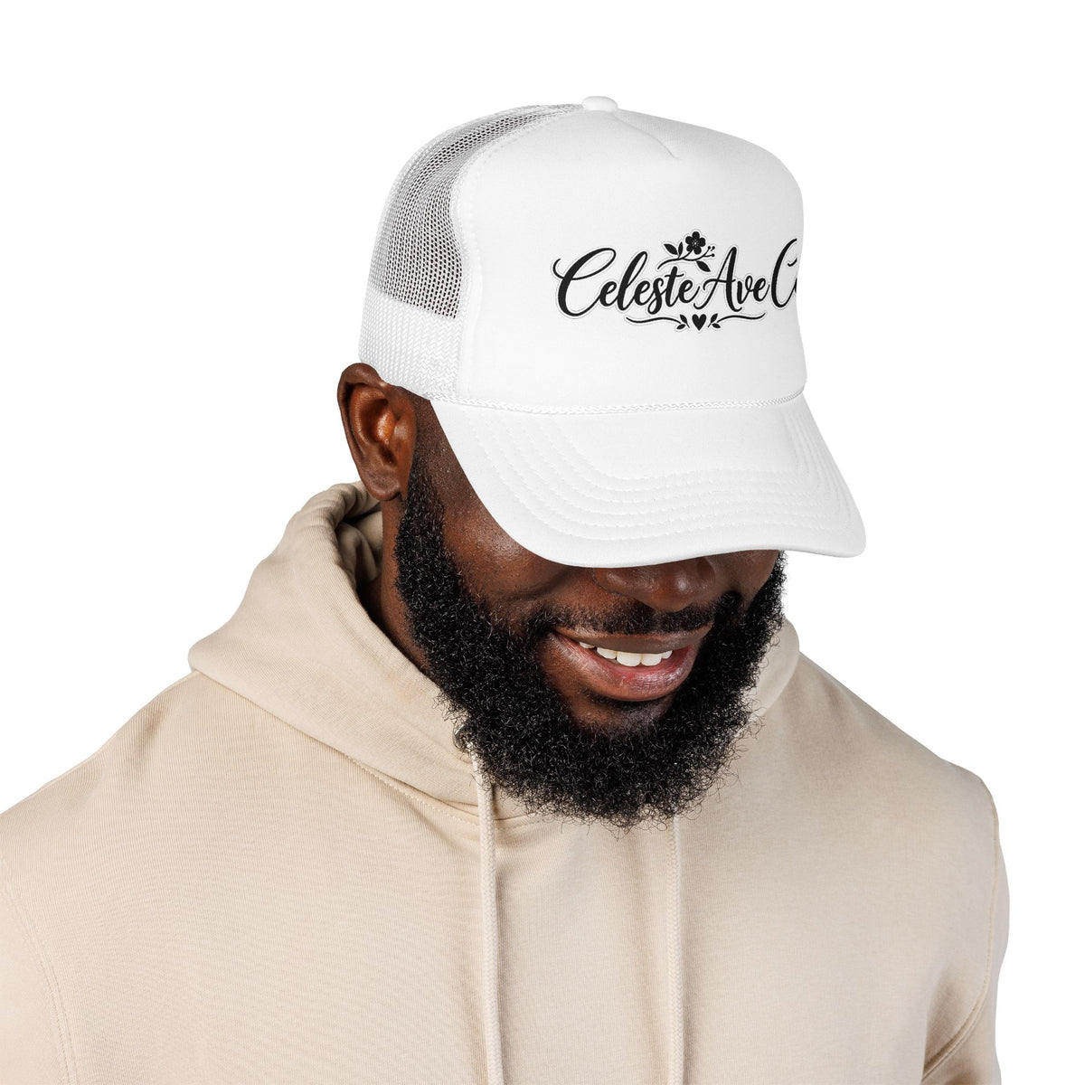 Celeste Ave Co. Foam Trucker Hat – Vintage Script Logo Mesh Cap
