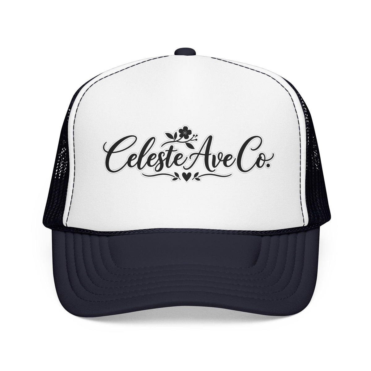 Celeste Ave Co. Foam Trucker Hat – Vintage Script Logo Mesh Cap