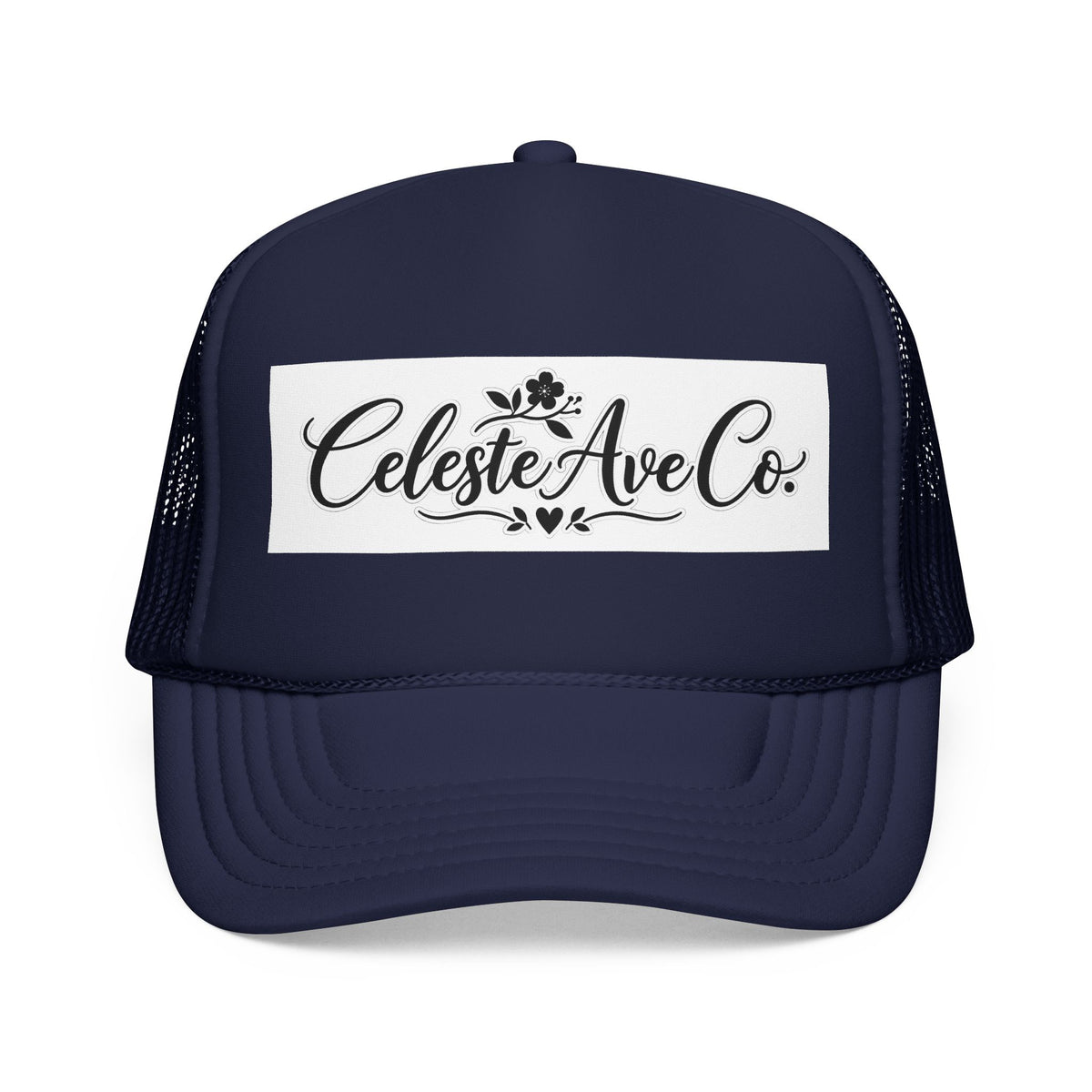 Celeste Ave Co. Foam Trucker Hat – Vintage Script Logo Mesh Cap