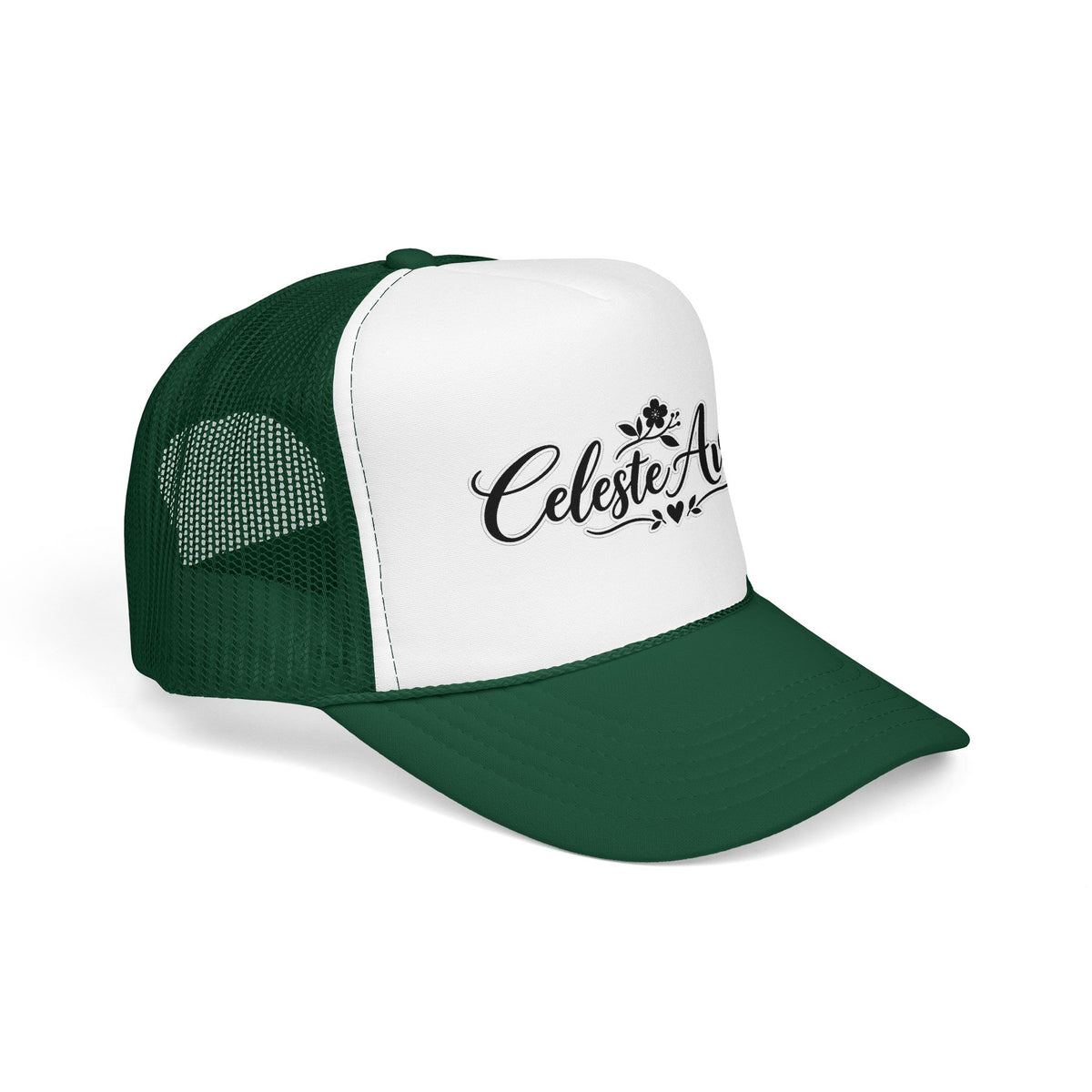 Celeste Ave Co. Foam Trucker Hat – Vintage Script Logo Mesh Cap