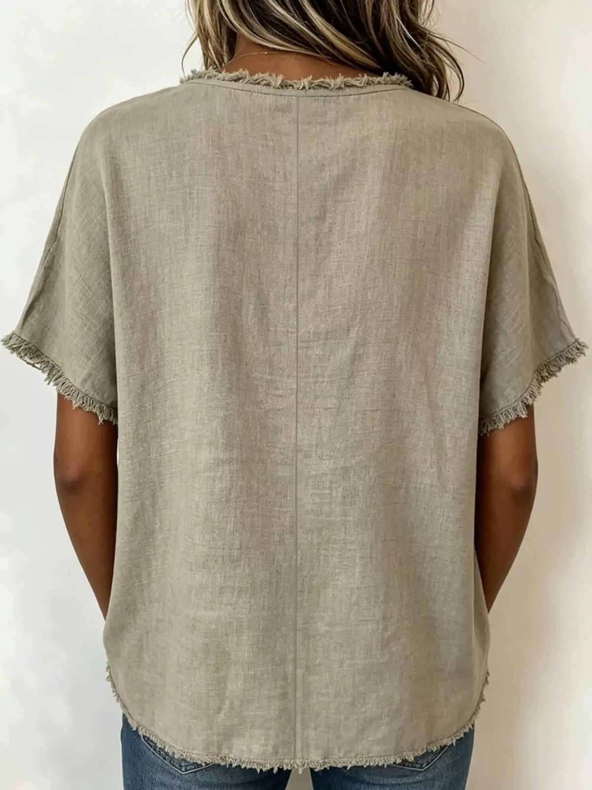 Frayed Hem Short Sleeve Top