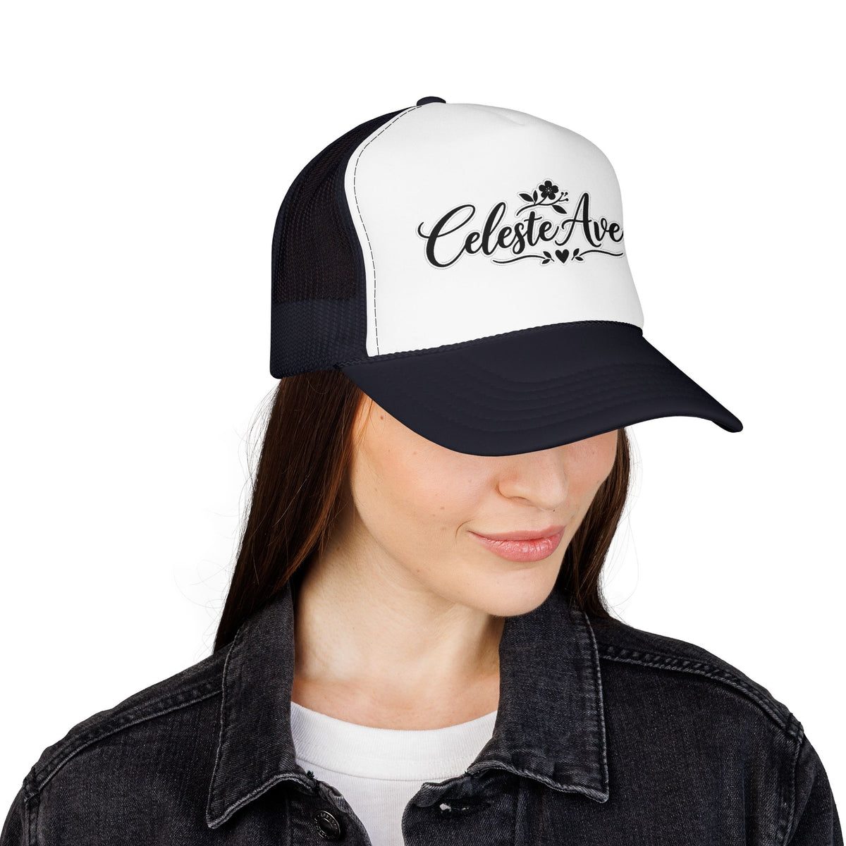 Celeste Ave Co. Foam Trucker Hat – Vintage Script Logo Mesh Cap