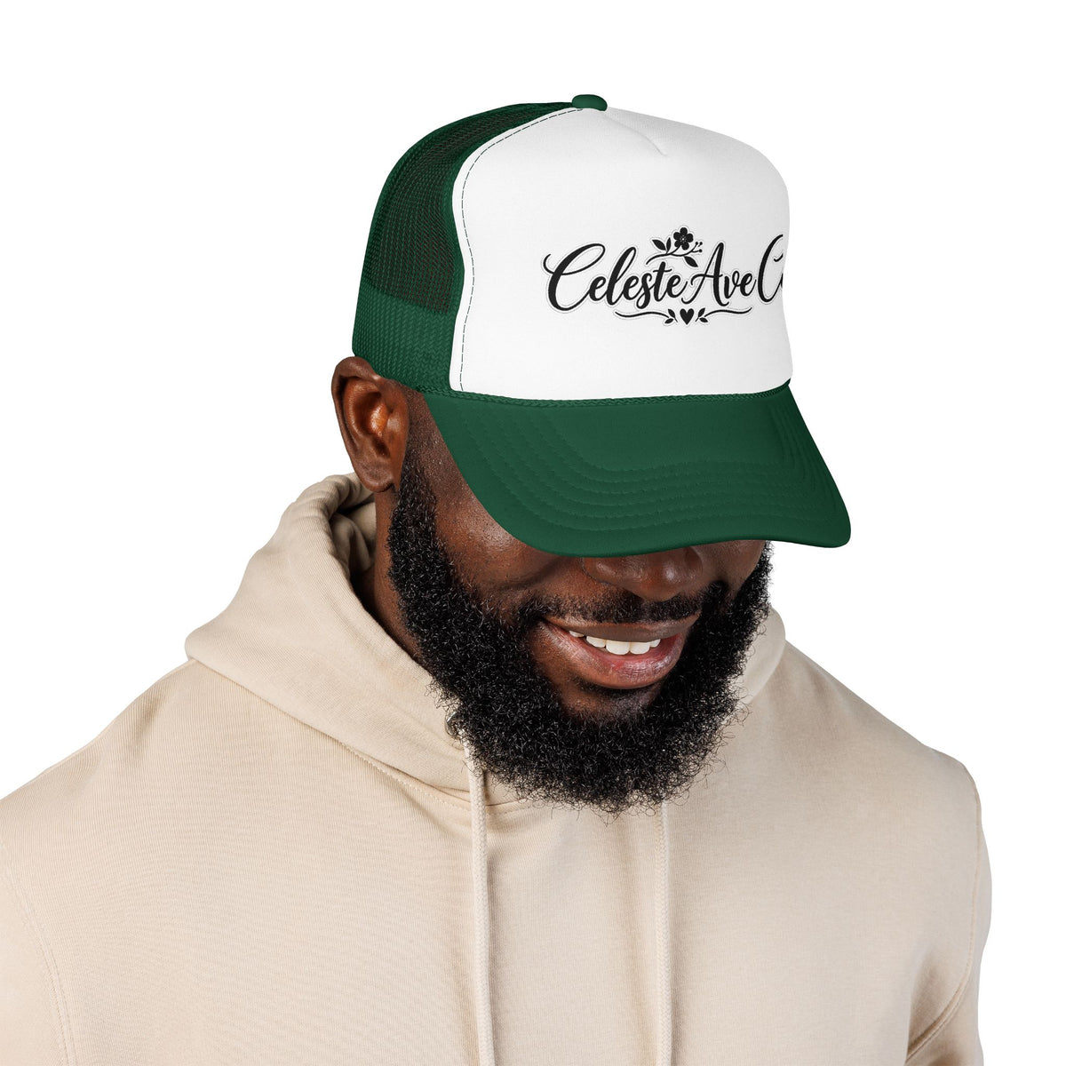 Celeste Ave Co. Foam Trucker Hat – Vintage Script Logo Mesh Cap