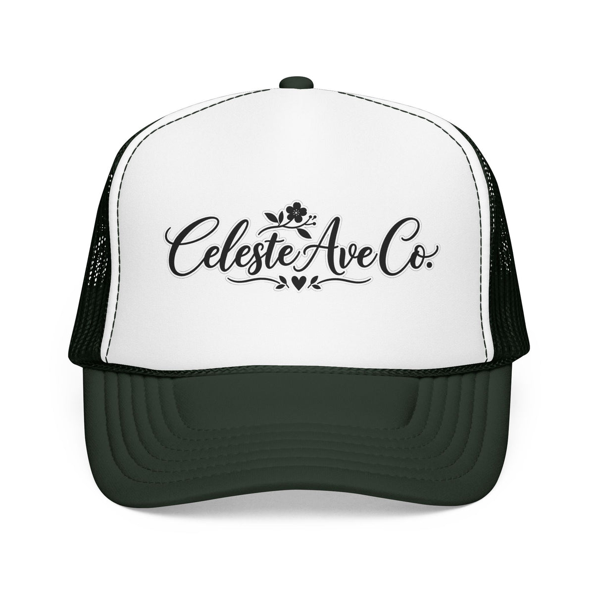Celeste Ave Co. Foam Trucker Hat – Vintage Script Logo Mesh Cap