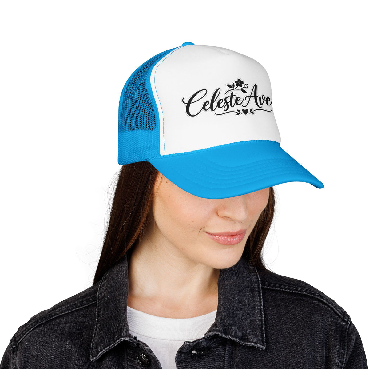 Celeste Ave Co. Foam Trucker Hat – Vintage Script Logo Mesh Cap