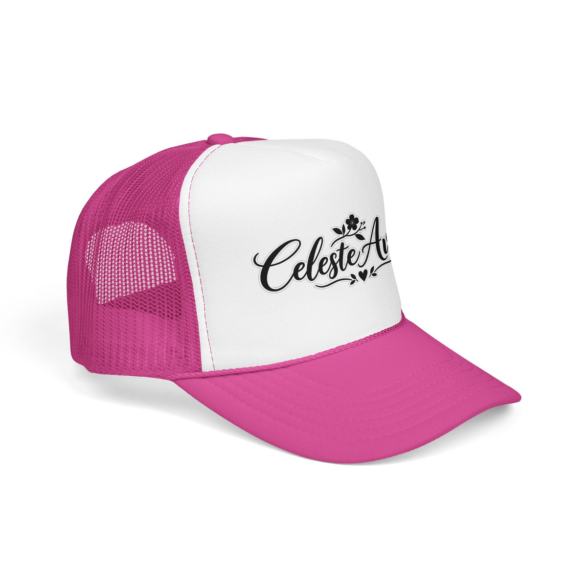 Celeste Ave Co. Foam Trucker Hat – Vintage Script Logo Mesh Cap