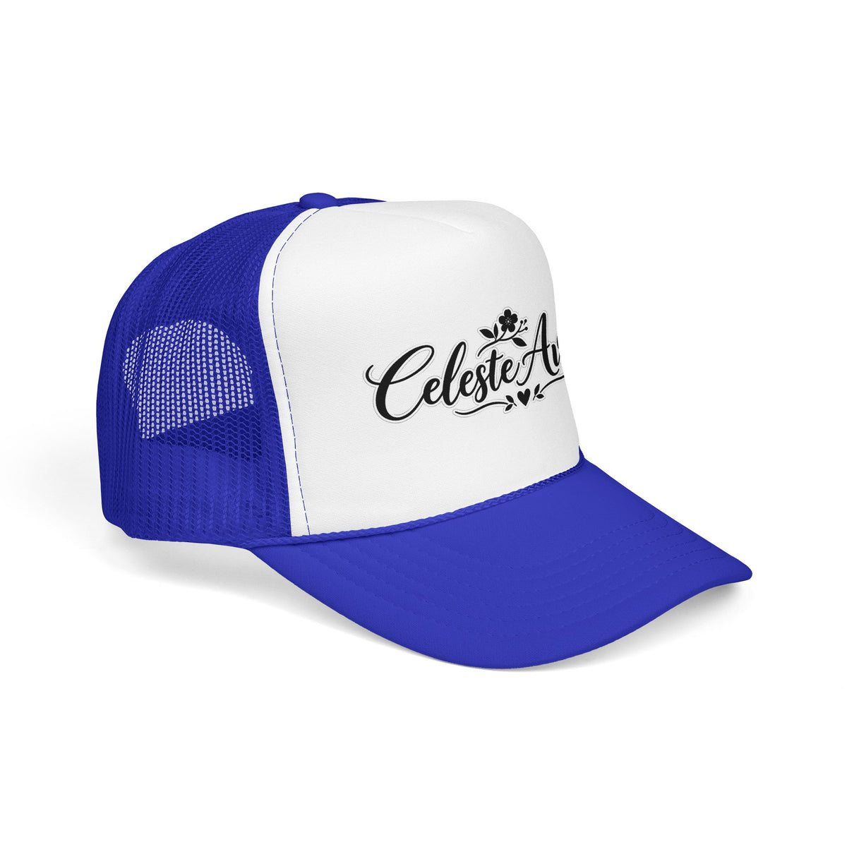 Celeste Ave Co. Foam Trucker Hat – Vintage Script Logo Mesh Cap