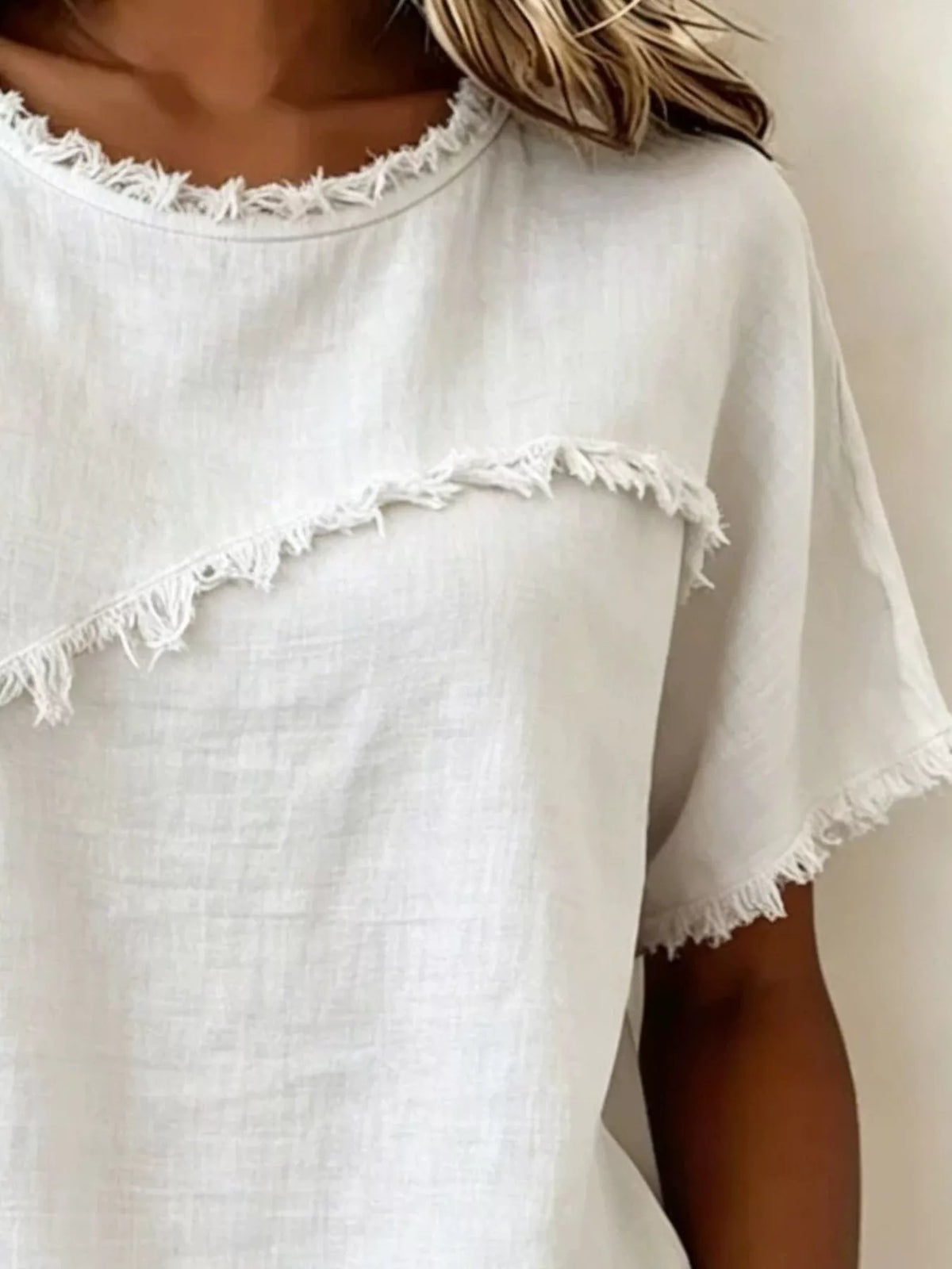 Frayed Hem Short Sleeve Top