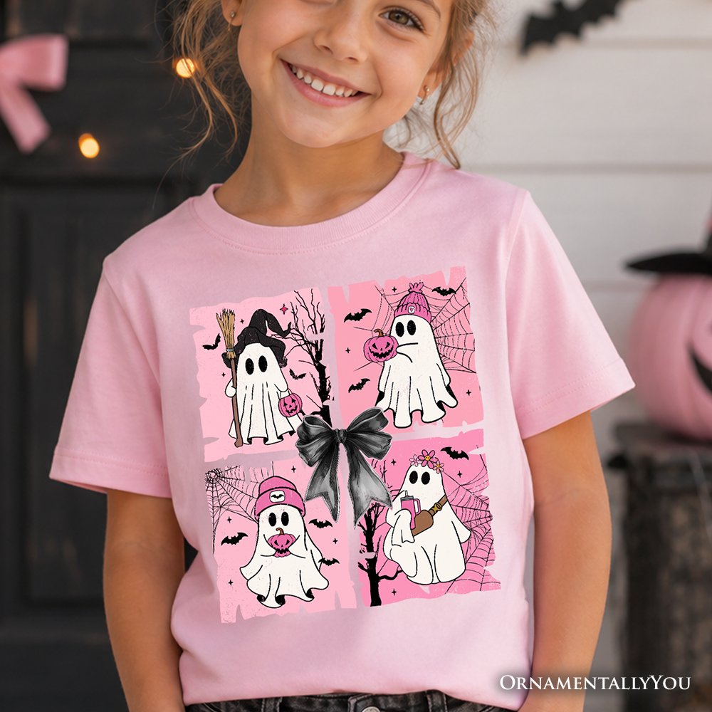 Kids Pink Halloween Ghost T-Shirt