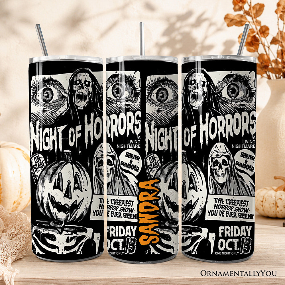 Night of Horrors Retro Halloween 20oz Personalized Tumbler With Lid and Stainless Steel Straw