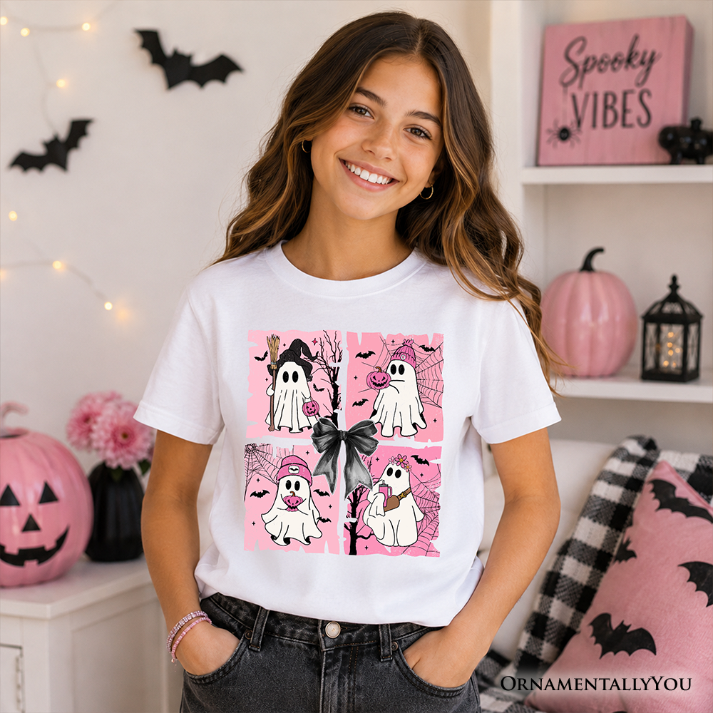 Kids Pink Halloween Ghost T-Shirt