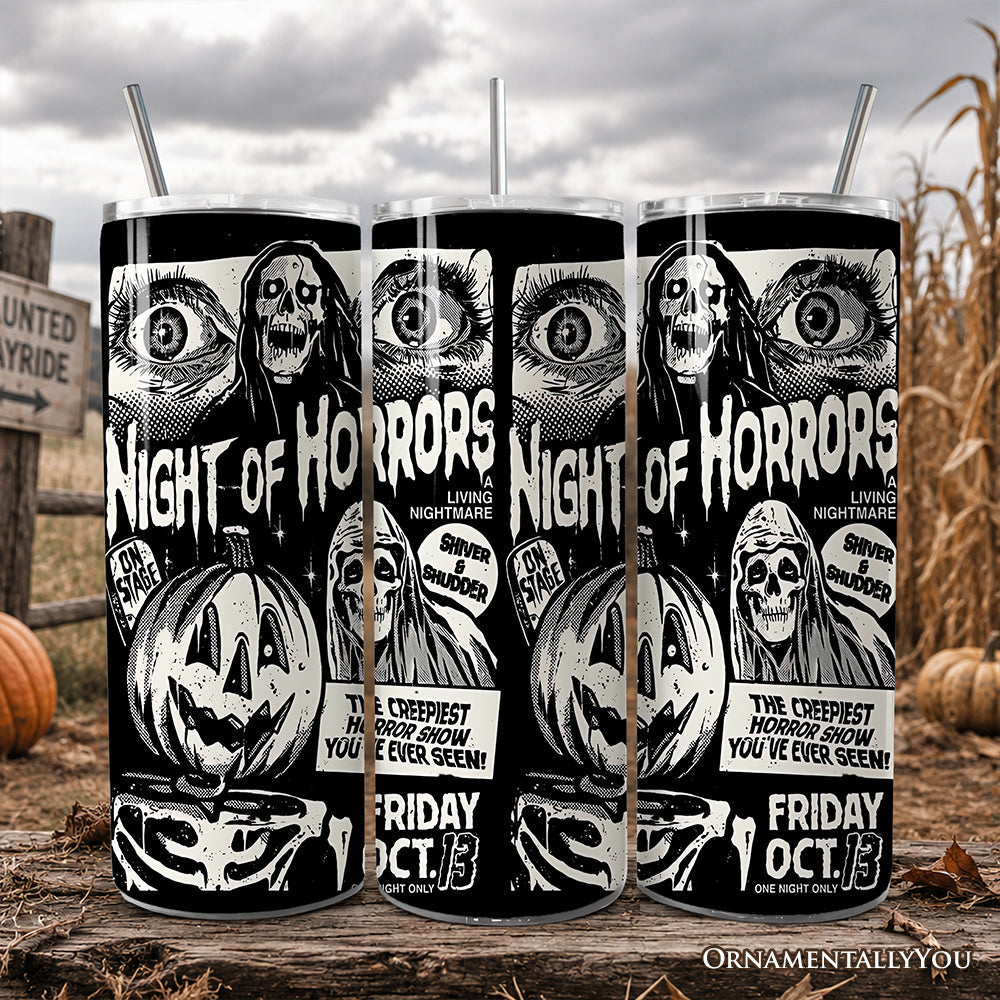 Night of Horrors Retro Halloween 20oz Personalized Tumbler With Lid and Stainless Steel Straw