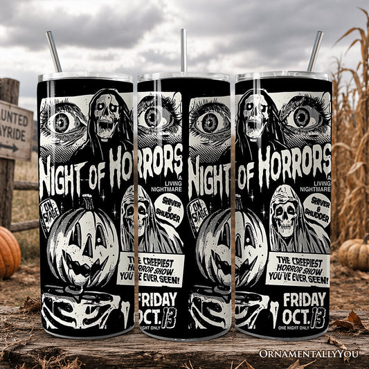 Night of Horrors Retro Halloween 20oz Personalized Tumbler With Lid and Stainless Steel Straw