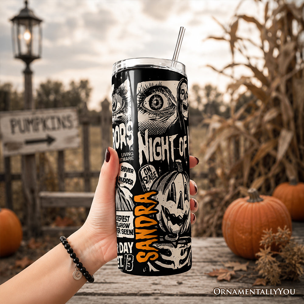 Night of Horrors Retro Halloween 20oz Personalized Tumbler With Lid and Stainless Steel Straw