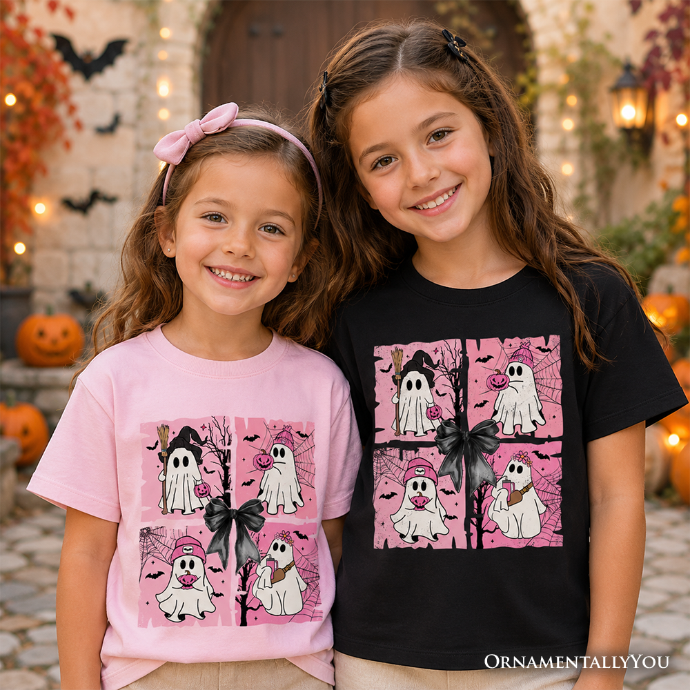 Kids Pink Halloween Ghost T-Shirt