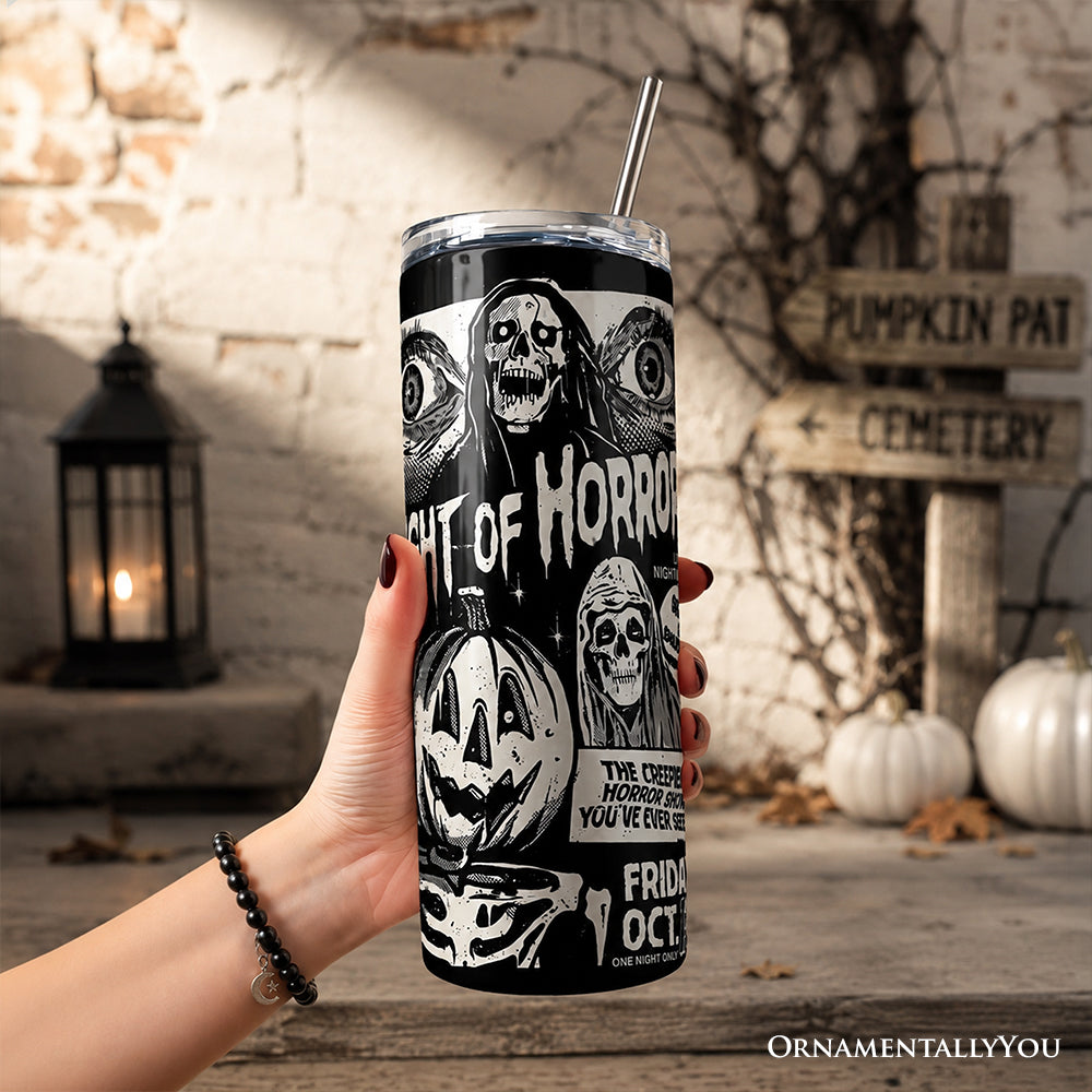 Night of Horrors Retro Halloween 20oz Personalized Tumbler With Lid and Stainless Steel Straw