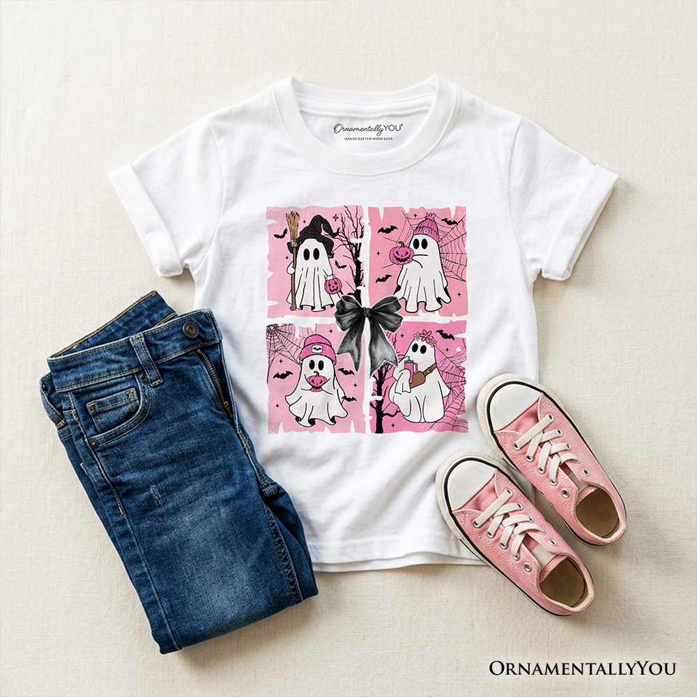 Kids Pink Halloween Ghost T-Shirt