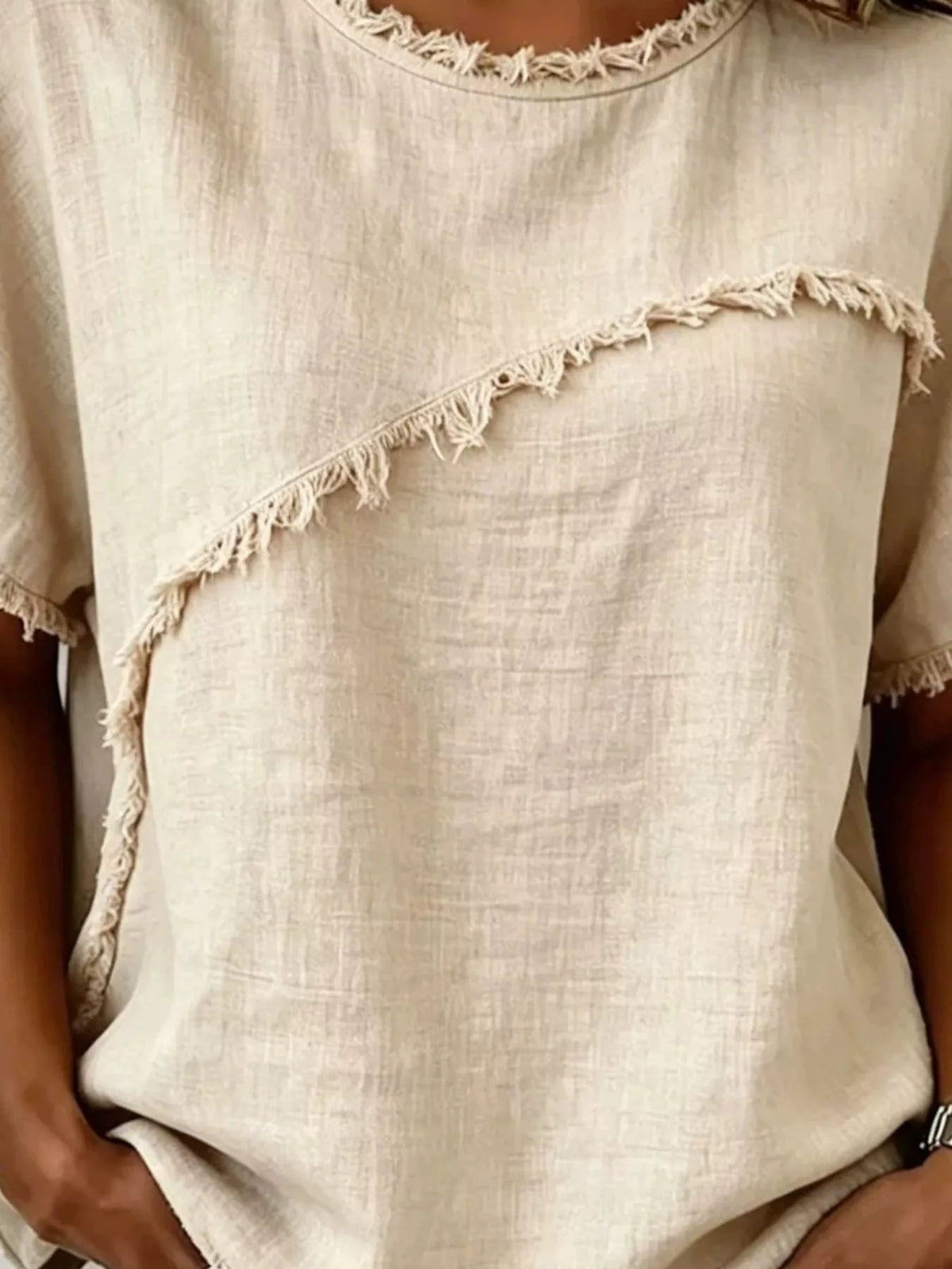 Frayed Hem Short Sleeve Top