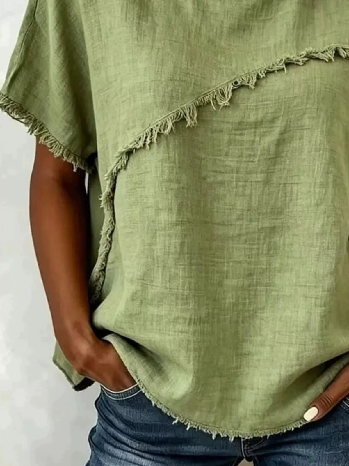 Frayed Hem Short Sleeve Top
